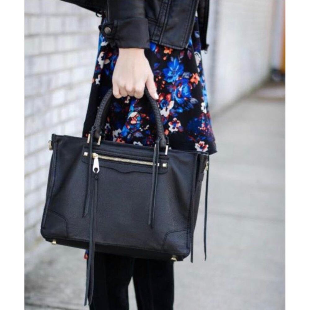 REBECCA MINKOFF Soft Black Pebbled Leather/Satchel Crossbody handbag with Fringe